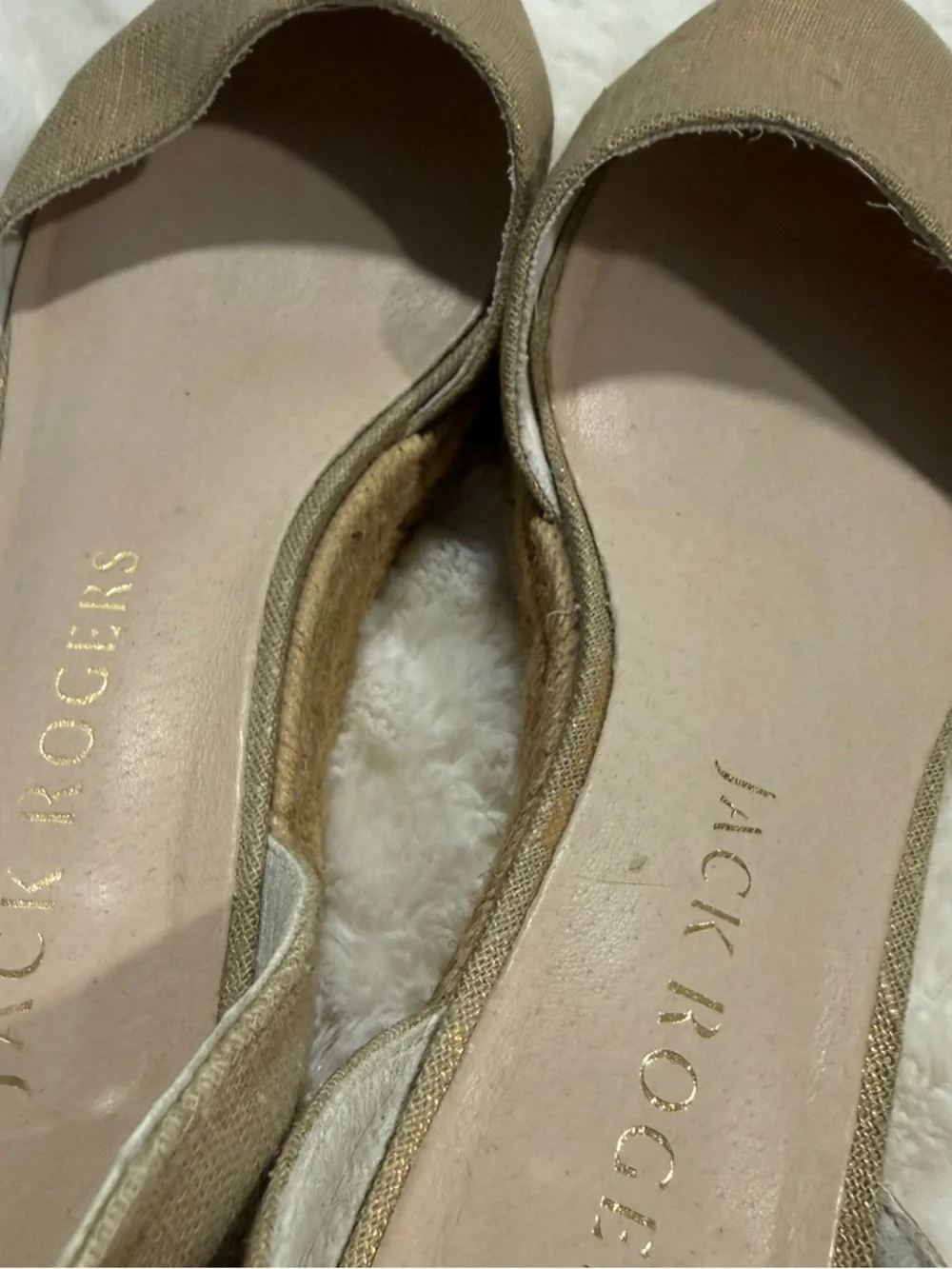 Jack Rogers Metallic Gold Jute Espadrille Wedge Sandals Size 8.5 Ankle Strap